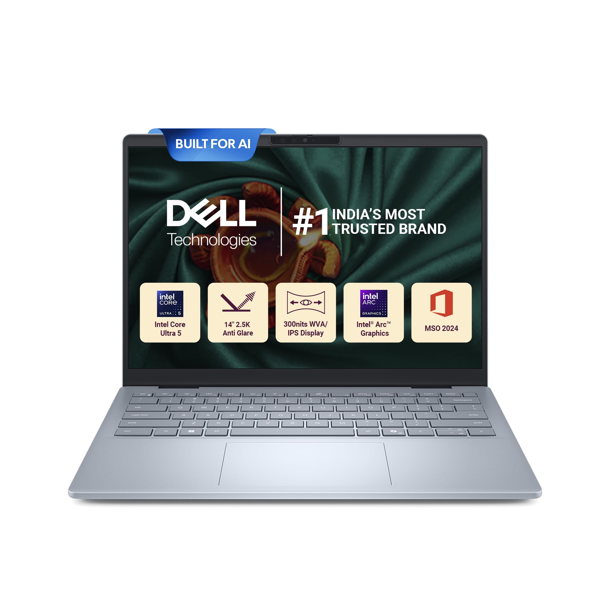 Dell DB14250 14" (35.56 cm) AI Laptop Intel Core Ultra 5 226V Processor, 16GB RAM, 512GB SSD, ARC Graphics, 2.5K Display, IPS ComfortView Plus, 300nits. Backlit KB, FPR, Win 11, Thin & Light, Ice Blue