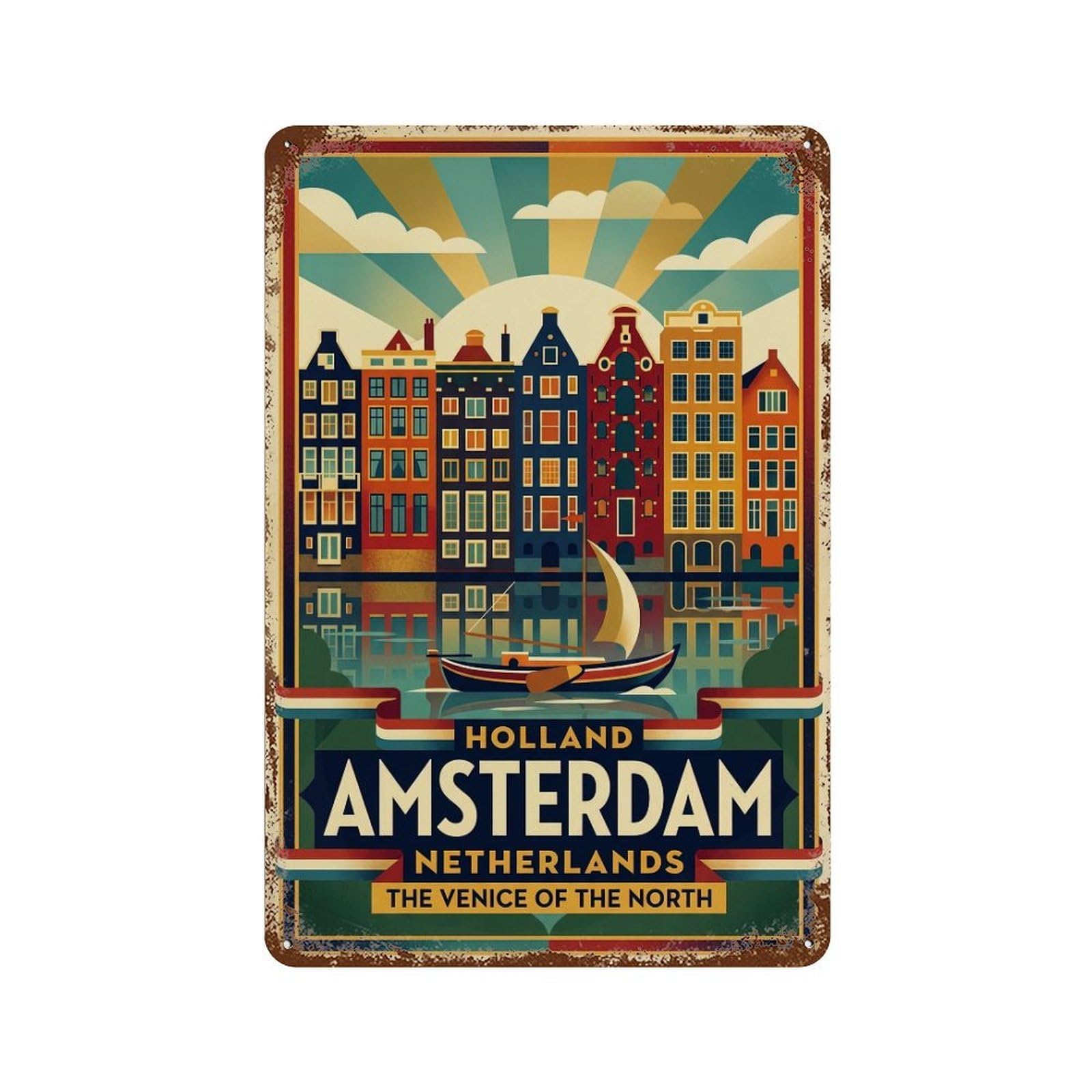 Galvaxio Style Retro Travel Netherlands Amsterdam Metal Tin Sign