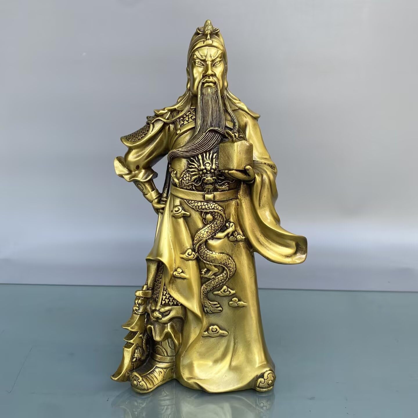 Dytartzx Pure Copper Guan Gong Statue, Handmade Wu CAI Shen (God of Wealth) Sculpture - Feng Shui Lucky Decor for Home Office, Protective Guan Yu Figurine, for Business