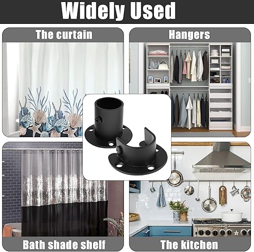 Vista 21 de Juego de 4 soportes para barra de armario, soporte de barra de cortina de 3/4 pulgadas, soporte negro para barra de armario, brida de armario