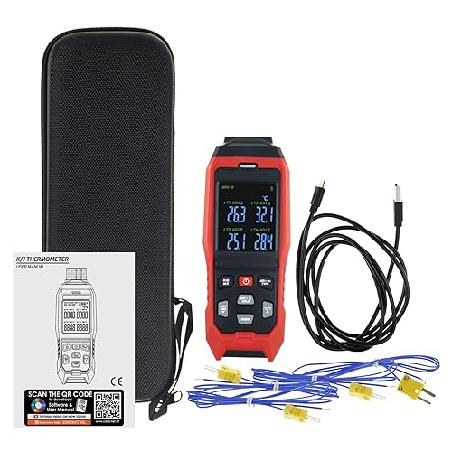 Miniatura 8 de Termómetro de termopar Registrador de datos, 4 canales, termómetro digital tipo K con 5000 grupos, grabación de temperatura programable, rango de