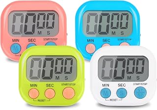 CHEMEILAI 4-Pack Digital Kitchen Timers, Multi-Function Countdown Stopwatch with Loud Alarm, Magnet Stand, Large LCD for Cooking Study Workout