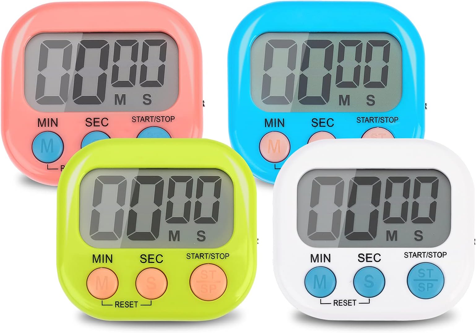 CHEMEILAI 4-Piece Multi-Function Electronic Timer, Kitchen Timer, Learning Management Timer, Suitable for Kitchen, Study, Work, Exercise Training, Outdoor Activities(not Including Battery).