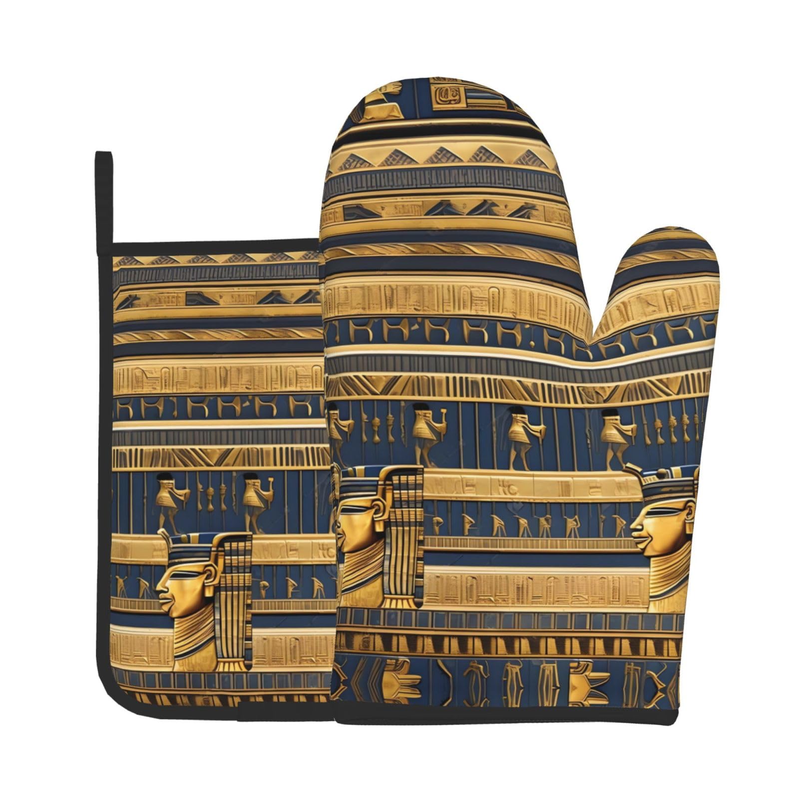 Oven Mitts and Potholders Set of 2 for Kitchen Baking Cooking GrayEgyptian Pharaonic Frescoes Thick and Durable