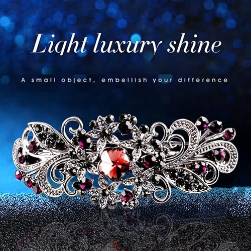 Rhinestones Hair Clips Barrettes For Women Korean Fashion Styling Diamond Clip, Bridal Wedding Flower Barretes Accessories Elegant Large Metal Cute For Girls Hair Clip Cute Black Styling Hairpins #TOP2