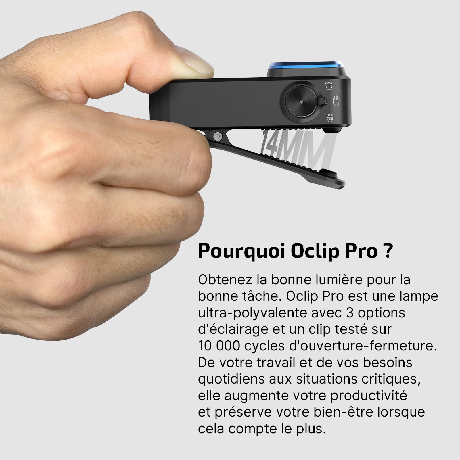 OLIGHT Oclip Pro Lampe de Poche à Clip 3 Sources de Lumière 5 Modes 500LM 120M Performance Max. Mini Lampe Torche Longue Durée 144H EDC Type C Rechargeable Petit Lampe IPX6 pour l'éclairage de Secours
