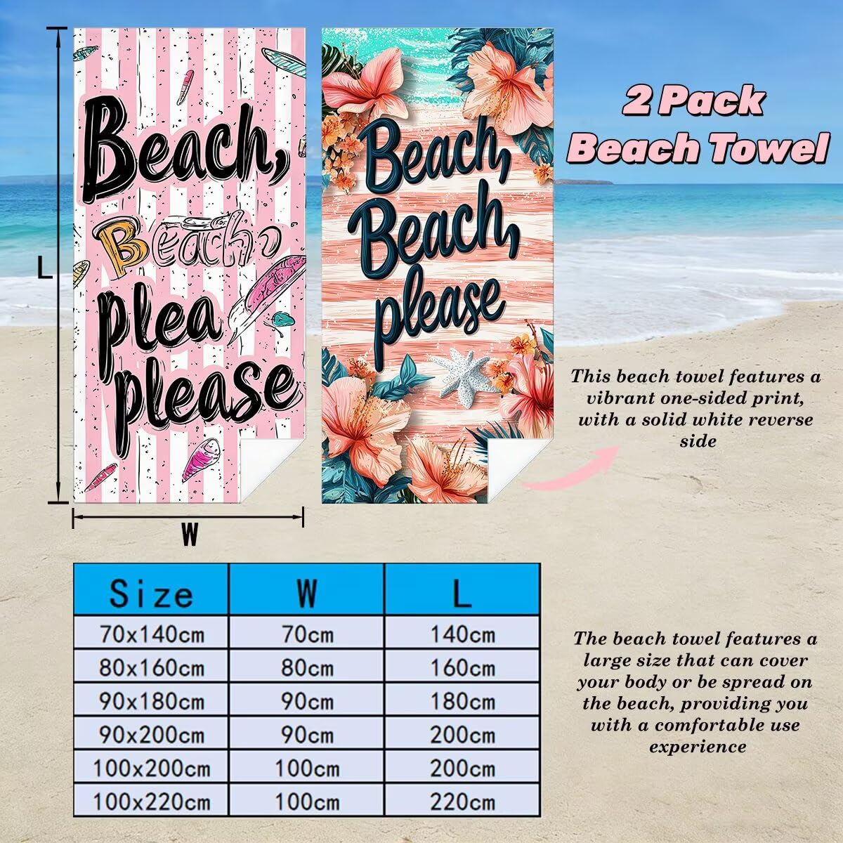 Toalla Playa 80x160 cm, Toalla Gimnasio Microfibra Secado Rapido, Juego de 2 Antiarena Toallas de Playa, Ligera Compacta Toallas Microfibra Grande para Viaje, Regalo Hombre Regalo Mujer (Carta) -4485
