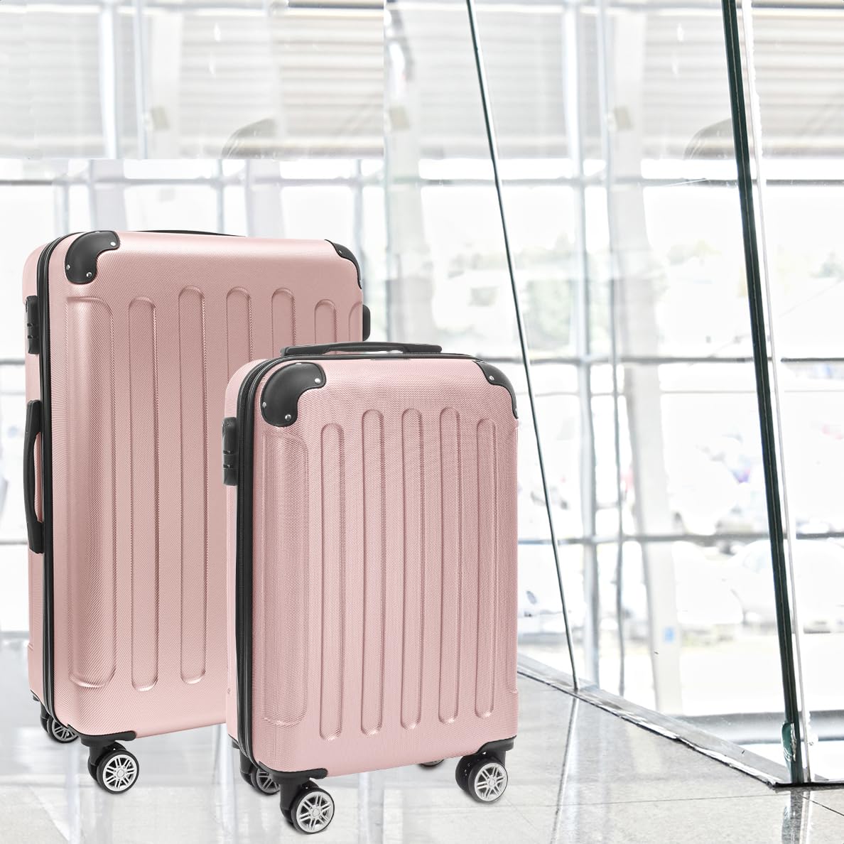 TRVLMORE Set Valigie Set 2 Valigie - Valigia Trolley - Set Trolley da Viaggio - Kit Valigie da Viaggio - Valige Set - Valigia per il Bagaglio a Mano e Valigia Grande - Rosa