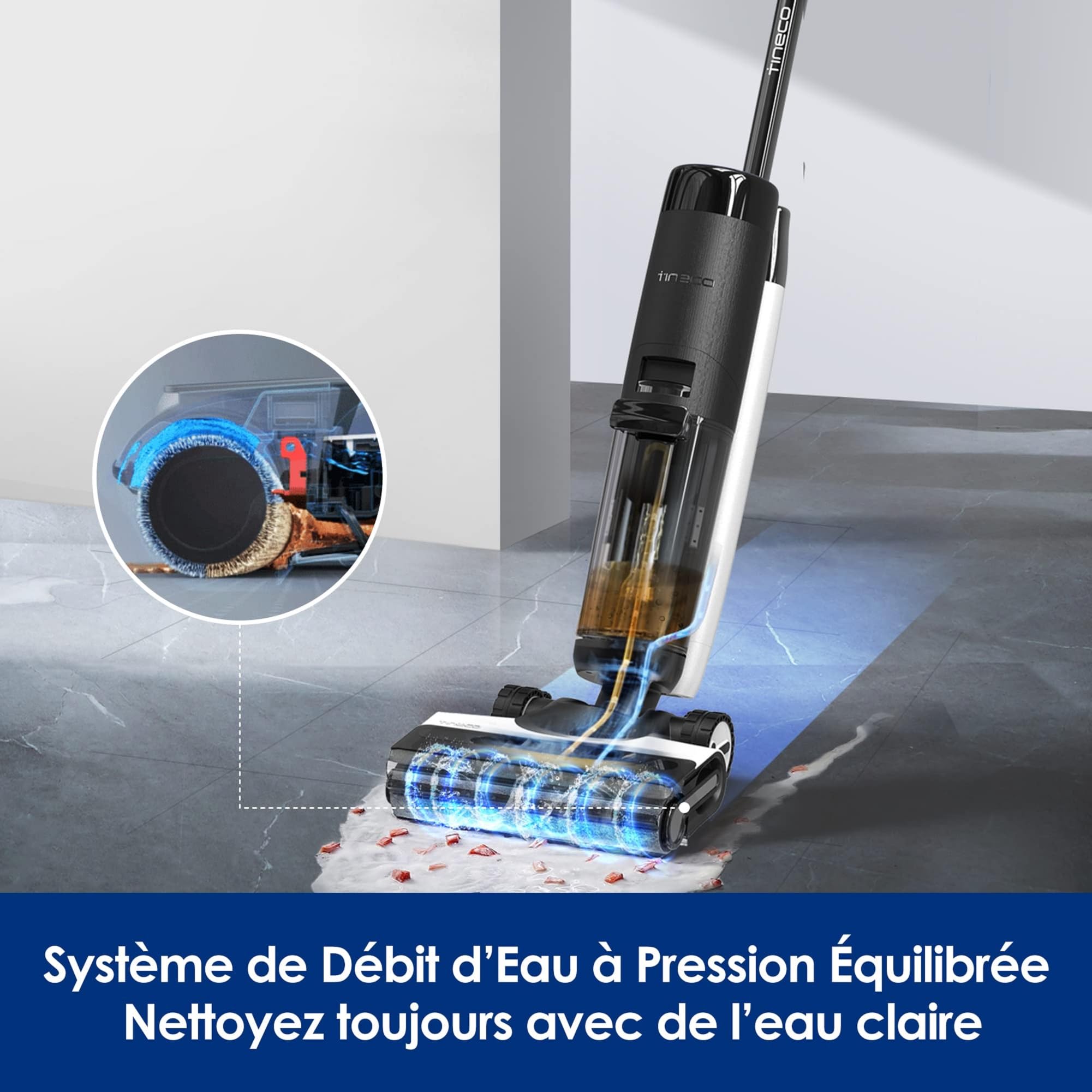 Tineco Floor One S7 Pro Series Aspirateur Laveur Sec Et Humide Intelligent sans Fil pour Sols Durs, Écran Digital LED, Grande Autonomie, Parfait pour Les Tâches Tenaces et Les Poils