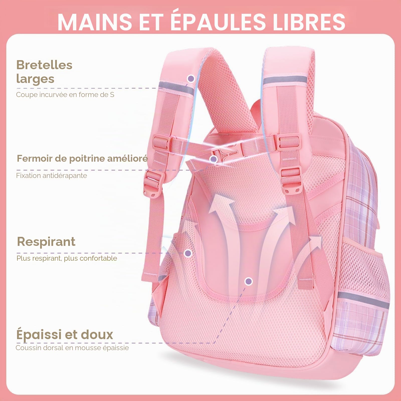 Amythe Sac à dos Fille CP-6e Sangle Poitrine Réfléchissant