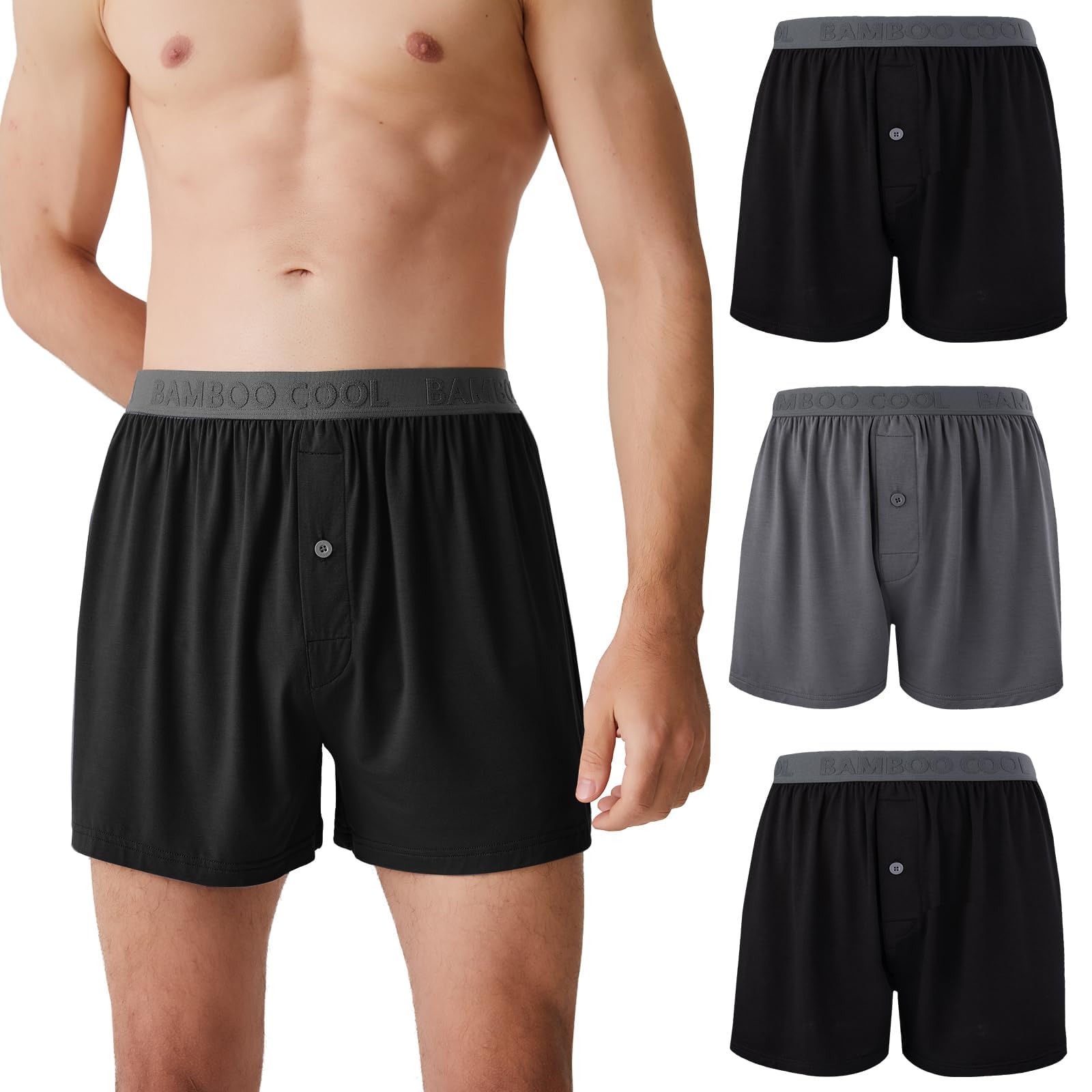BAMBOO COOL Men's Boxer Shorts, Soft Breathable Loose Underwear Multipack