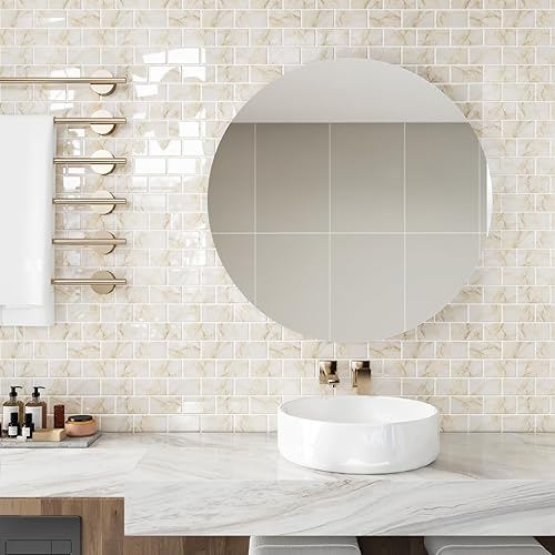 Miniatura 5 de CRE8TIVE 16 hojas de azulejos autoadhesivos para salpicaduras de cocina, 12 x 12 pulgadas, azulejos de mármol amarillo, azulejos de metro, azulejos