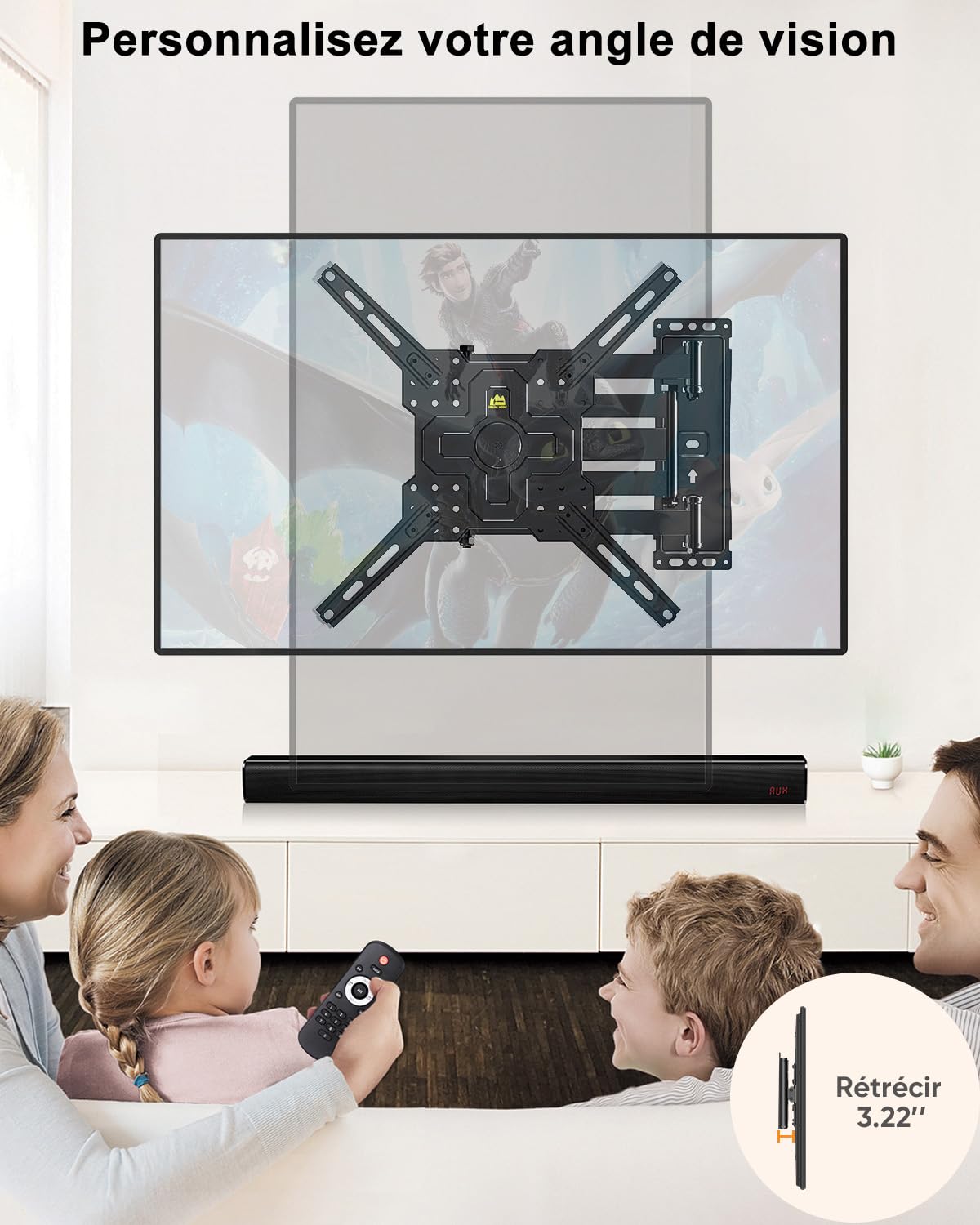 FORGING MOUNT Support Mural TV à Longue portée Support TV d'angle pour TV de 26 à 65 Pouces, Bras Extensible de 1035 mm avec Fixation Murale TV Paysage ou Portrait, VESA Max 400x400mm, jusqu'à 35kg