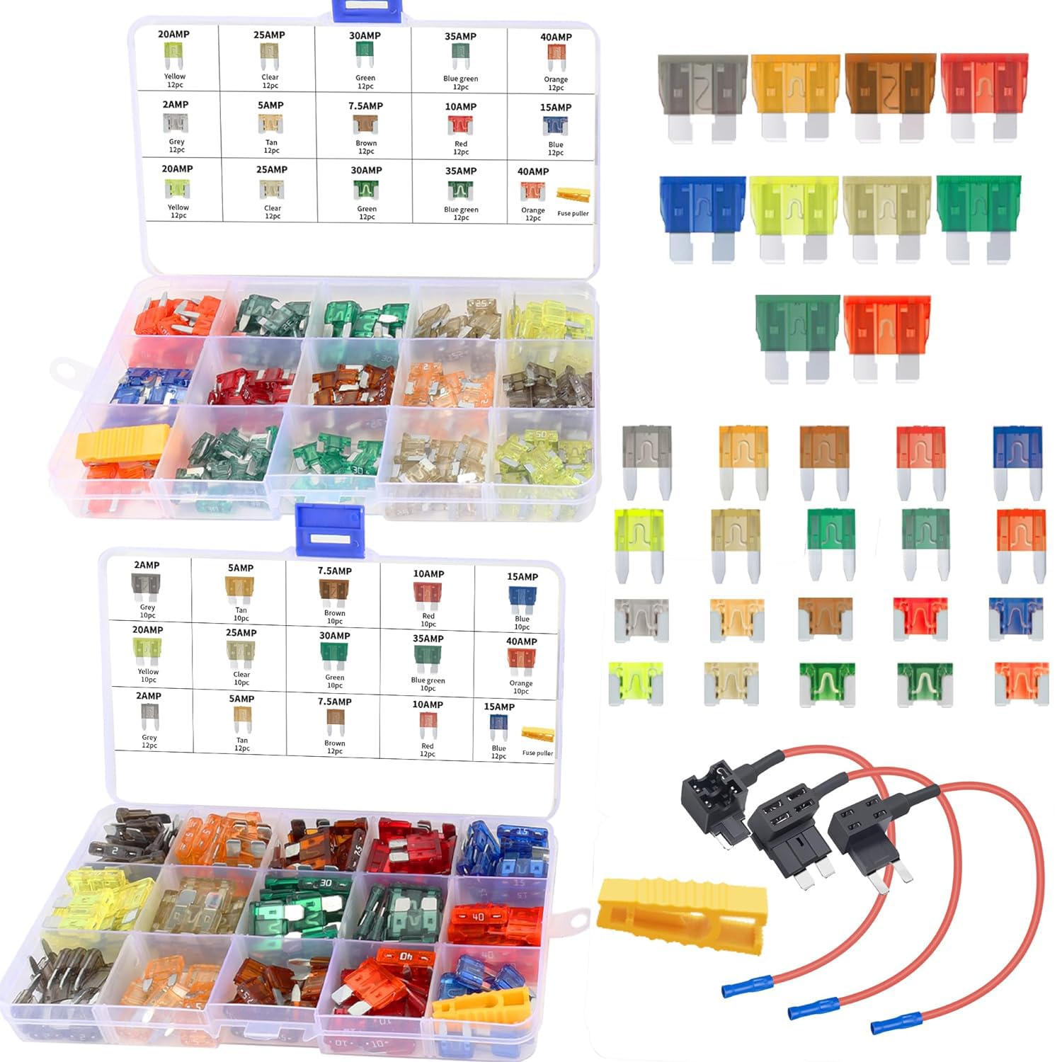 MulWark 351pc Assorted Standard Auto Car Truck Blade Fuses Set- 5A 7.5A 10A 15A 20A 25A 30A-ATC/APR/ATO+ATM Mini-Automotive-Blade-Fuse Assortment Kit