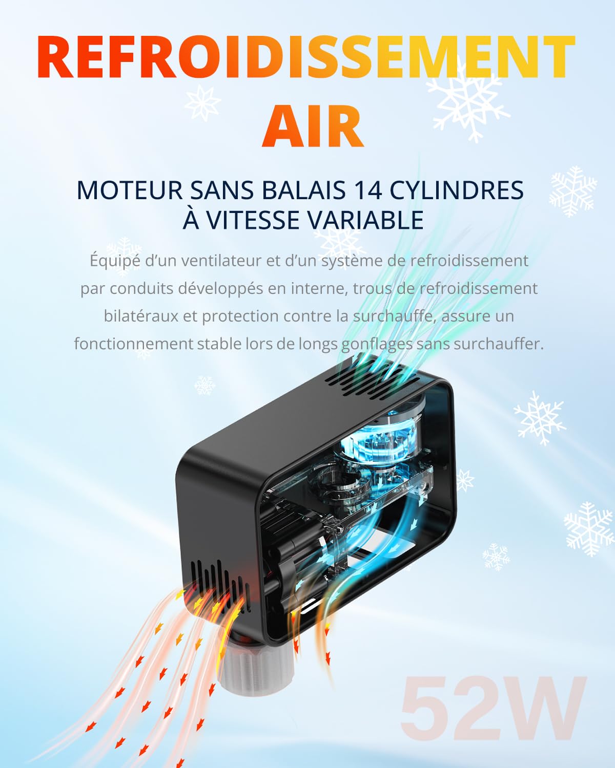 TOWILD A15 Bomba de Bicicleta Eléctrica 150PSI, Inflador de Neumáticos Portátil con Ventilador de Refrigeración, Apagado Automático, 2×800mAh para 8 Gomas, Luz LED para Carretera y MTB