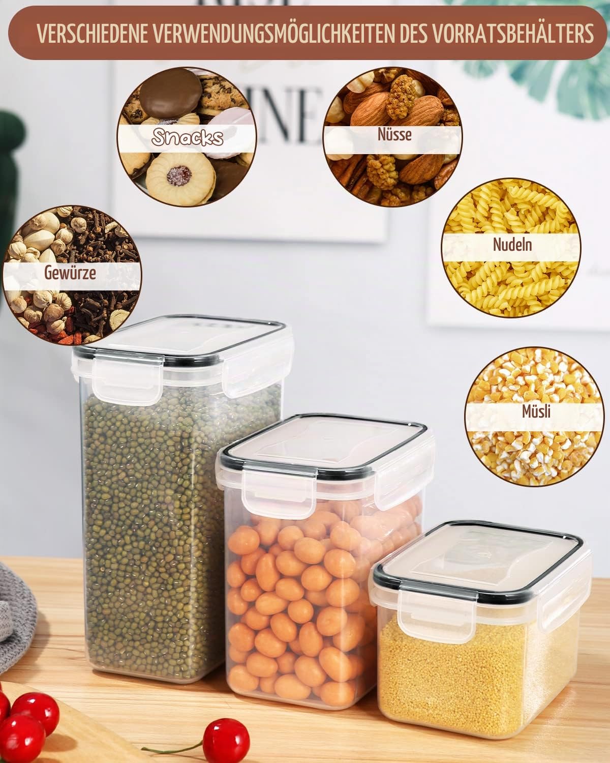 heuchaey Vorratsdosen 24 Set mit Deckel,Aufbewahrungsbox Küche aus Plastik mit Aufkleber,Pinsel und Löffel,Frischhaltedosen Behälter für Getreide,Mehl,Nudeln,BPA-frei