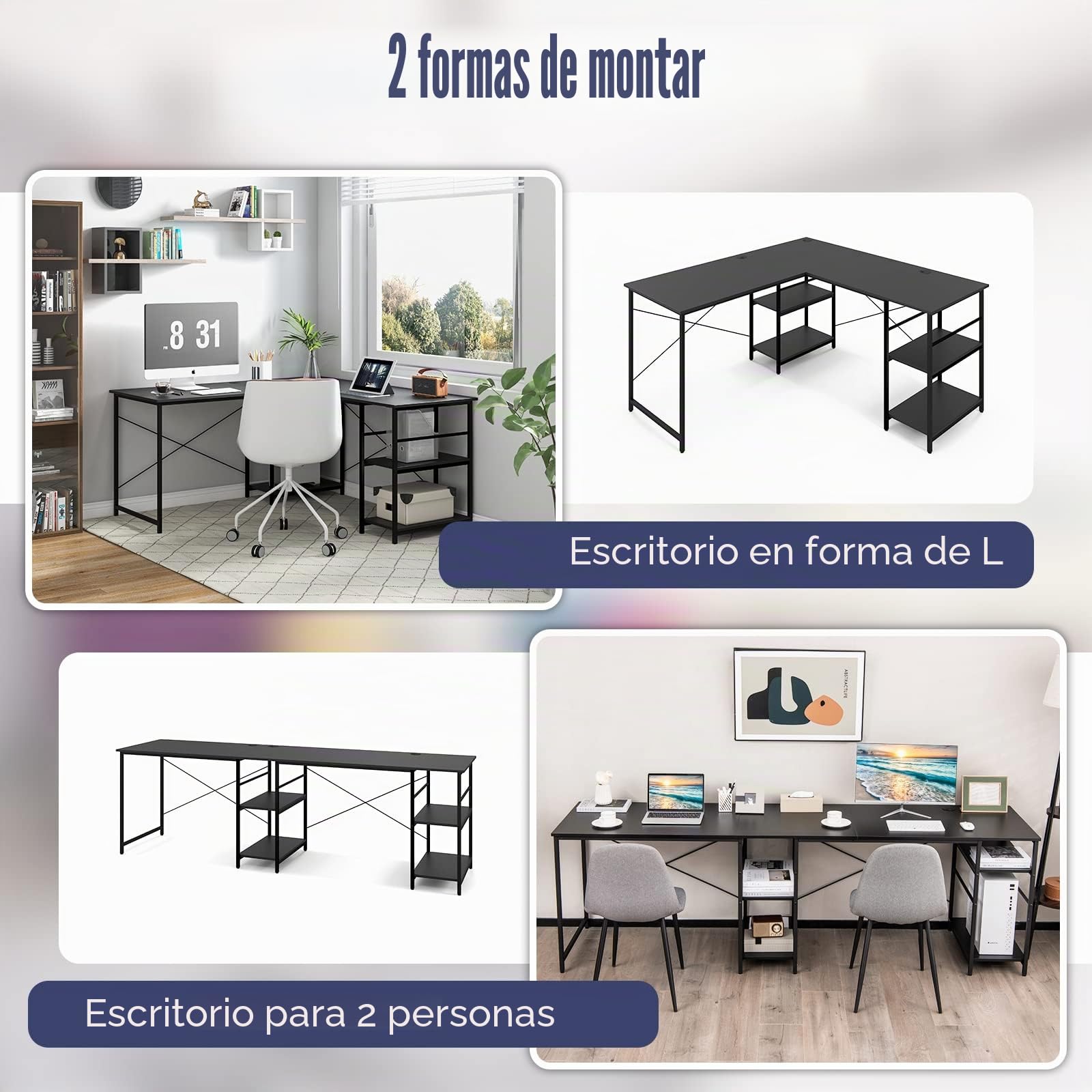 GOPLUS - Escritorio Industrial de Esquina Con Estantes de Almacenamiento, de Madera de 29 m Para 2 Personas, Grande Para Ordenador de Juegos Con Estación