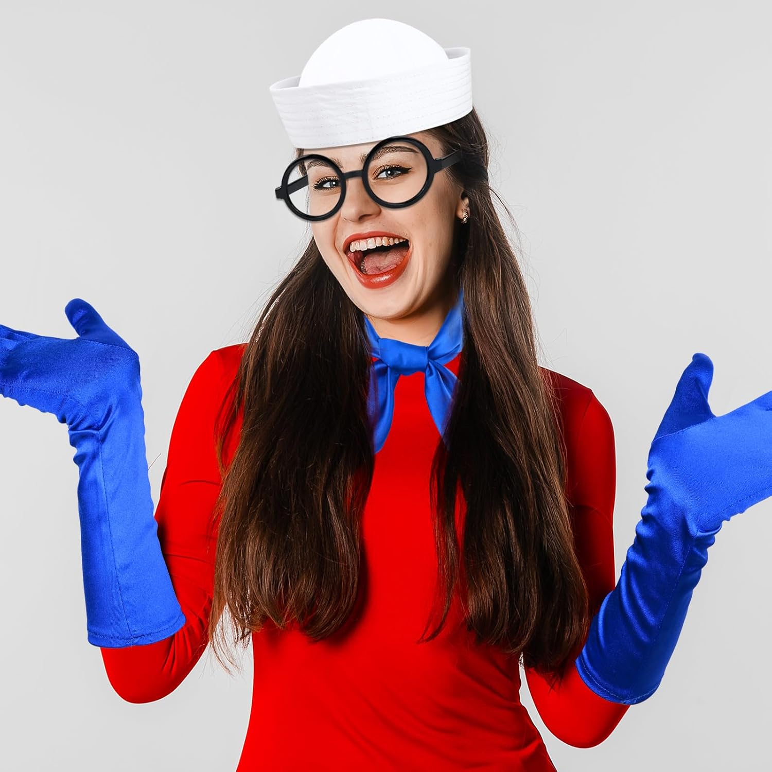 5 PCS Halloween Sailor Costume Include Sailor Hat Scarf Gloves Socks Glasses for Men Women Cartoon Character Dress Up - Image 9