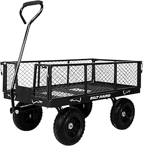 BILT HARD 10" Flat Free Tires Heavy Duty Garden Cart with 180° Rotating Handle and Removable Sides, 4 Cu.Ft 880 lbs Capacity Utility Steel Wagons for Outdoor, Yard