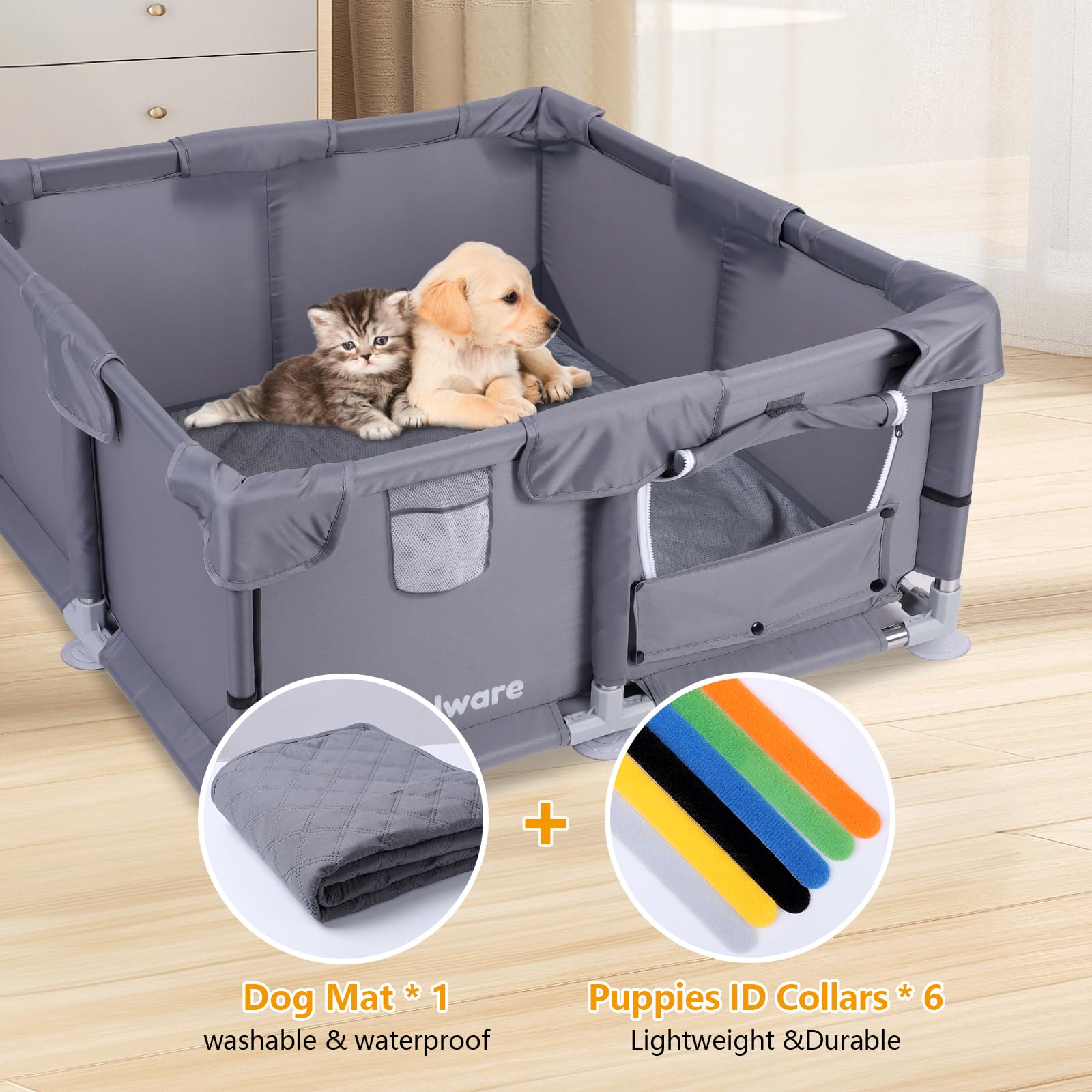 PlayPen per cuccioli, 28 × 28 × 15 in interni per piccoli animali box con cancello per pulcino/gattino/cucciolo/porcellino d'India/conigli/criceti/cincillà