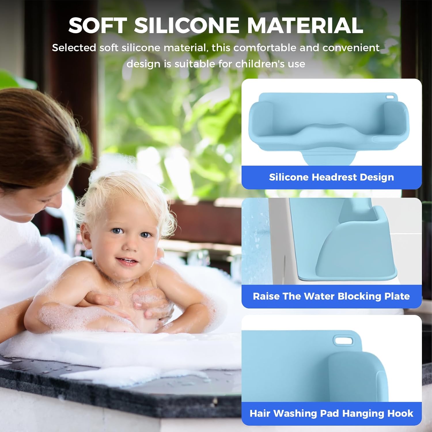 Portable Hair Wash Basin for Kids and Teens,Tear-Free Shampoo Bowl with Neck Support for Sink or Bathtub,Stress-Free Hair Washing (Blue)