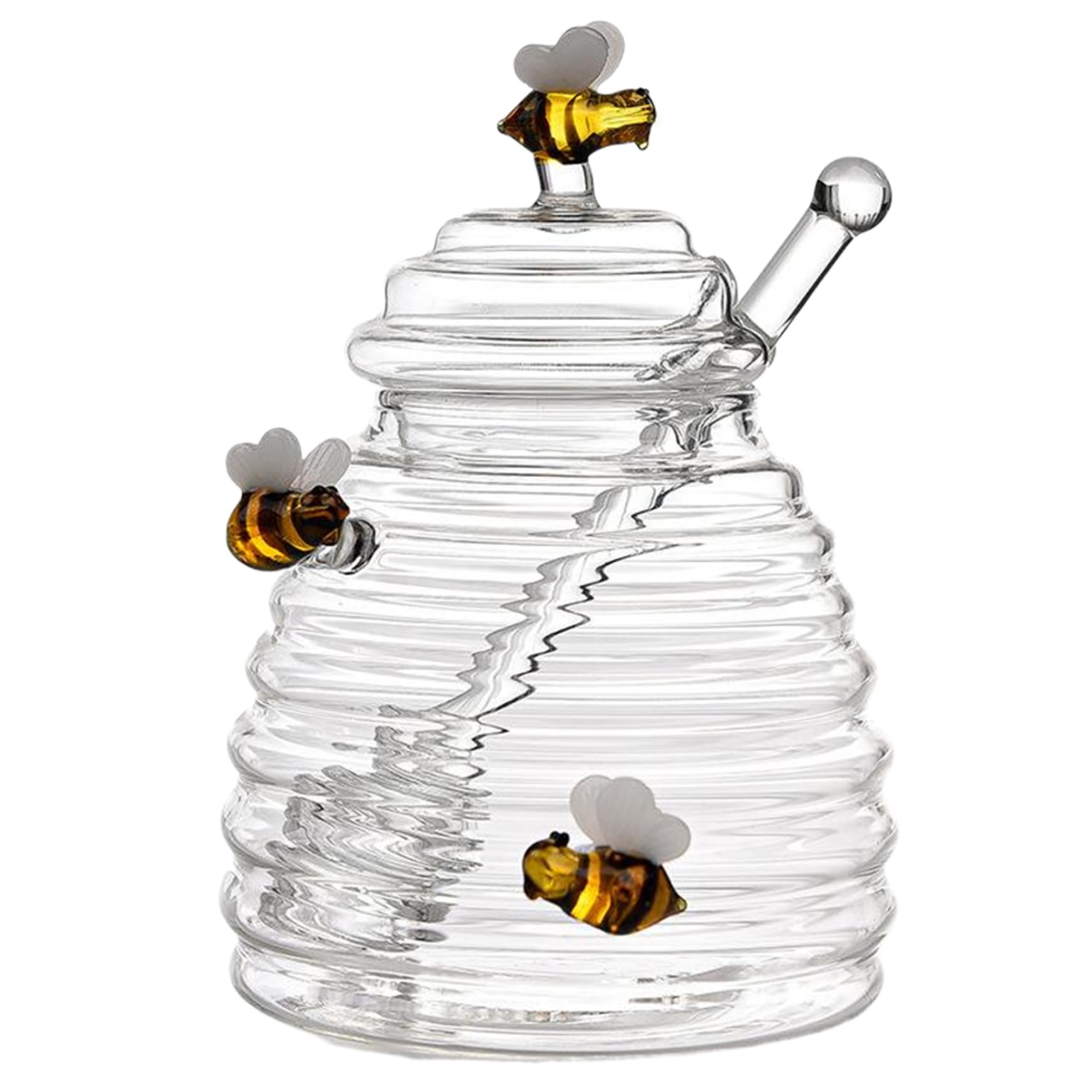 HoveeLuty 1Set Honey Pot with Cute Honeybees 500ml Honey Jar with Dipper and Lid Cover Honey Pot and Drizzler Transparent Honey Jar with Dipper for Store Honey and Syrup