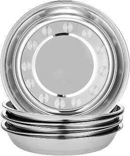 Eslite 6-Piece 18/10 Stainless Steel 9-Inch Dinner Plates - Rustproof, Dishwasher Safe, Durable Mirror Finish Set