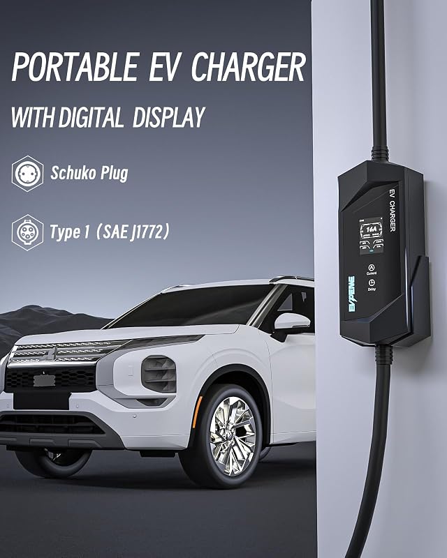 EVPEIWE Type 1 Elektromos Autó Töltőkábel Schuko Csatlakozóval - 3,68 kW, 5m, Állítható Áramerősség, Hordozható, IP65 Vízálló, SAE J1772
