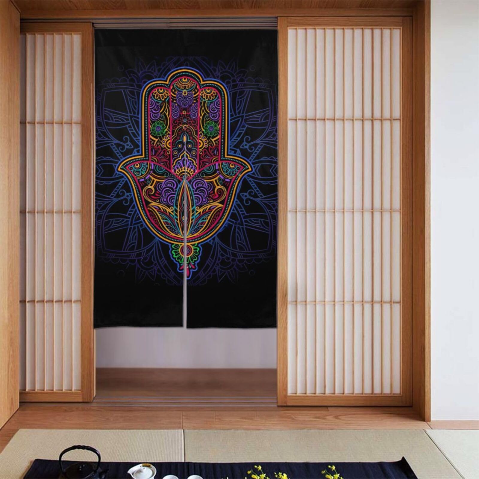 Lukiyys Fatima Hamsa Hand Evil Eye Indian Mandala Door Curtains,Doorways Curtains for Windows,Bedroom Divider 34"X 56"