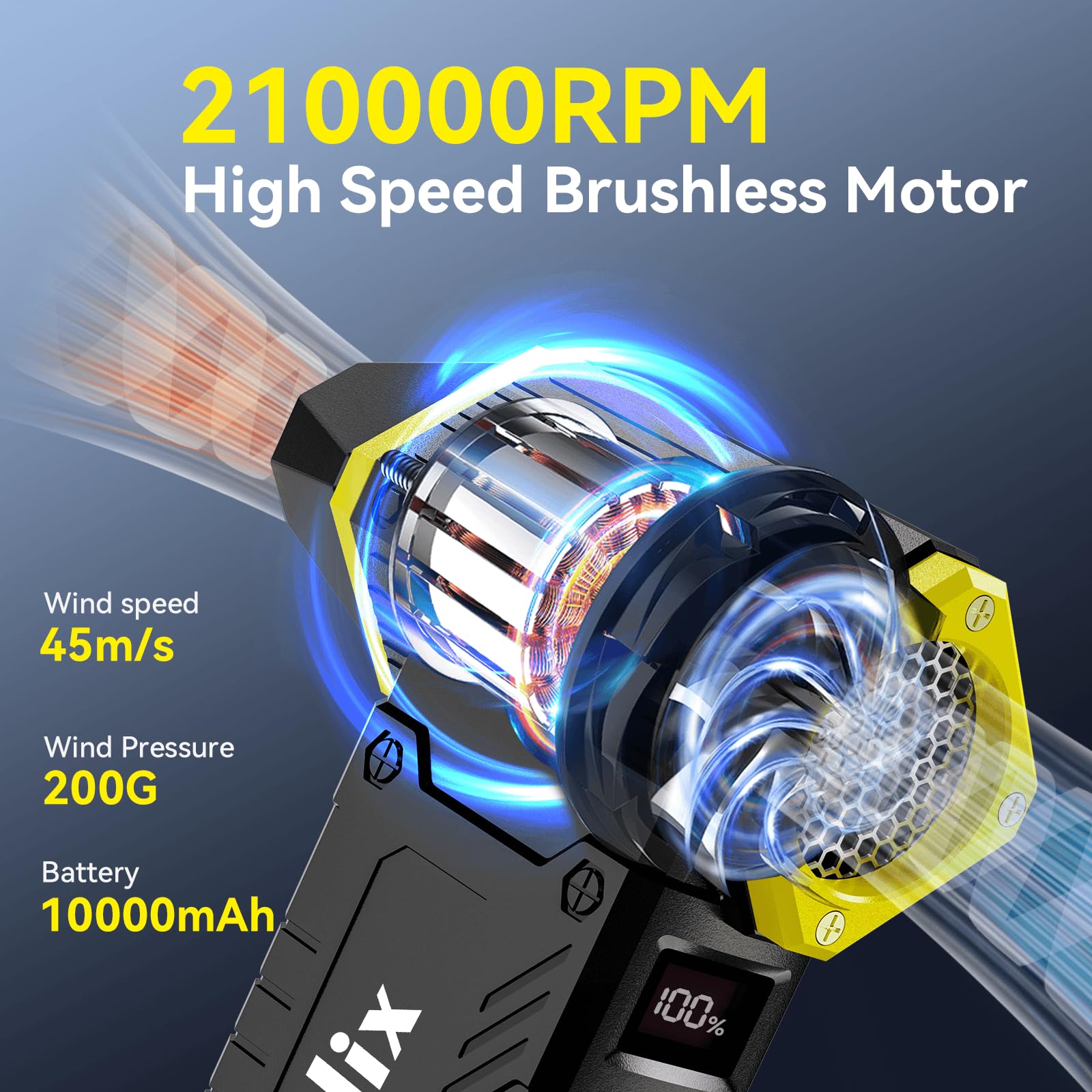 Spolverino ad aria compressa, 210000 giri/min, 8 marce, regolabile, con display a LED, ventilatore ricaricabile da 10.000 mAh per tastiera, PC, pulizia auto e casa, soffiatore a getto secco per