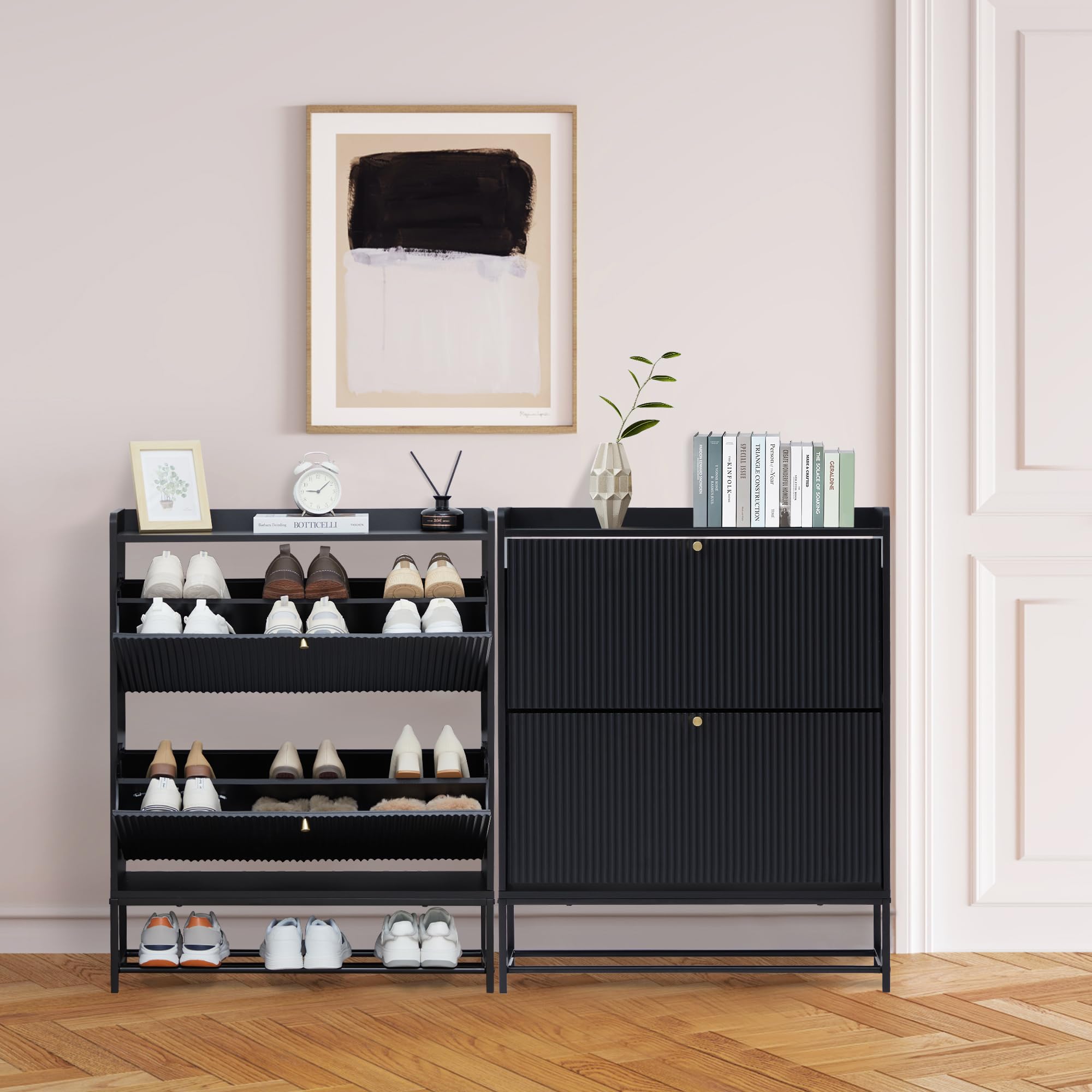 Muster Schuhschrank – doppelschichtiger Aufbewahrungs-Organizer mit Doppeltür für den Eingangsbereich, modernes, langlebiges Design mit verstellbaren Regalen