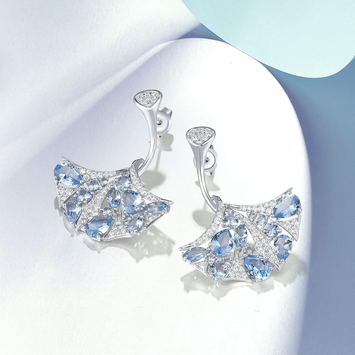 Santuzza 925 Sterling Silver Leaf Shape Gemstone dangle Earrings for Women