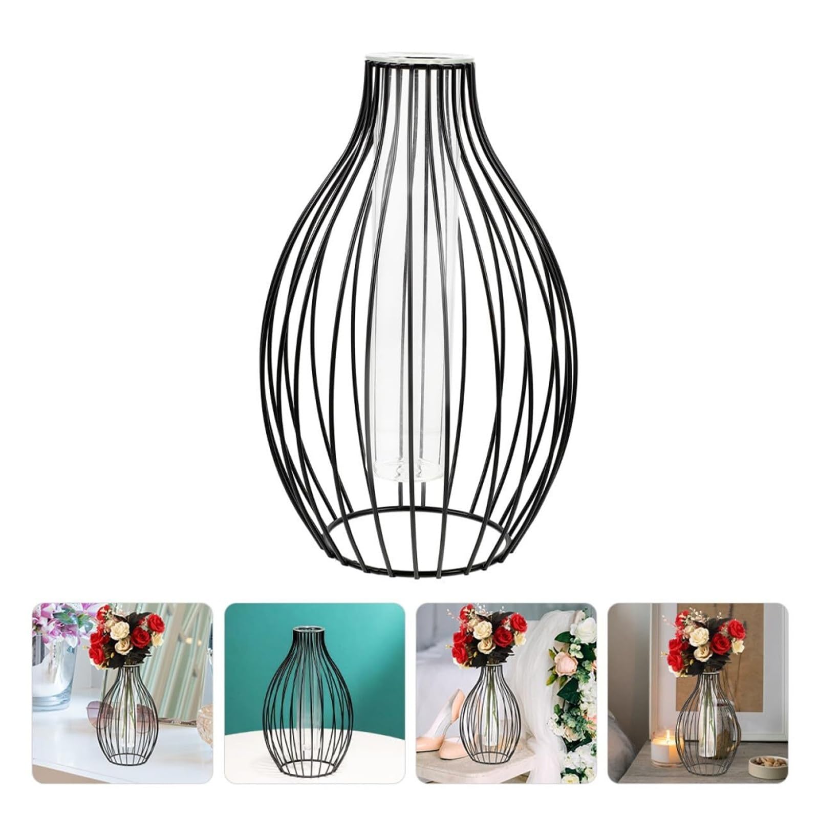 Vases à Fleurs Station de Propagation en Verre avec Cadre d'art Fer et Vase Tube à essai, présentoir Fleurs Table Décoration de Bureau