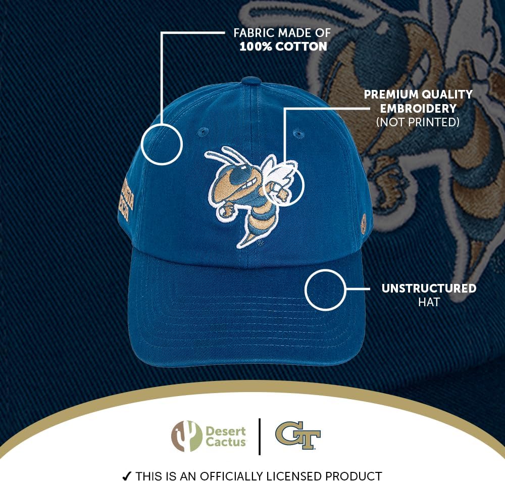 Desert Cactus Georgia Tech University Baseball Hat Yellow Jackets GT Institute of Technology Brimmed Embroidered Hats Cap Adjustable Cloth Strap Adult (Style D1)