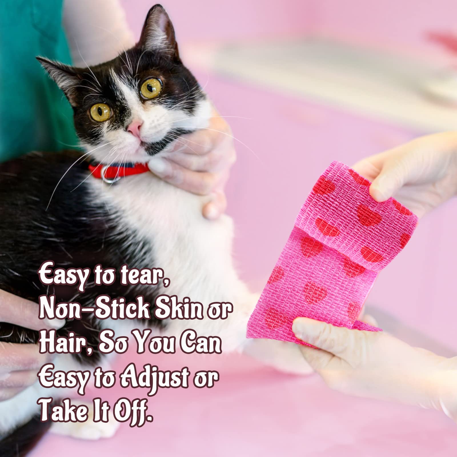 24 Pack Self Adherent Cohesive Bandage Wrap, 2� x 5 Yards Elastic Grip Tape Pink Vet Wrap for Dogs, Flexible Stretch Athletic Bandages Wrap for First Aid Medical, Sports, Ankle, Wrist Sprains