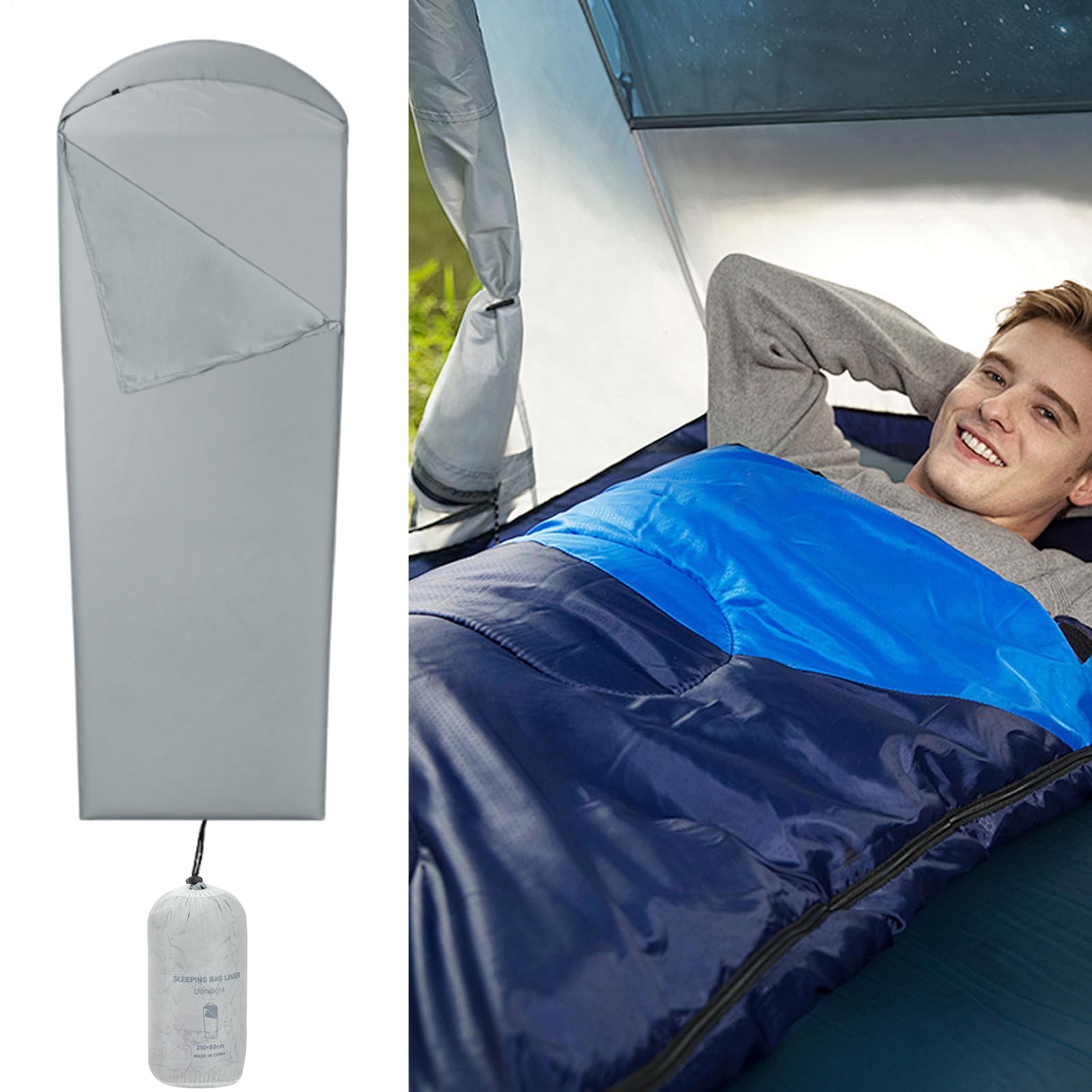 Forro para saco de dormir, sábanas de viaje para mochileros y aventuras al aire libre con saco de dormir plegable para viajeros, personas que duermen ligero, festivales, camping, senderismo, escalada