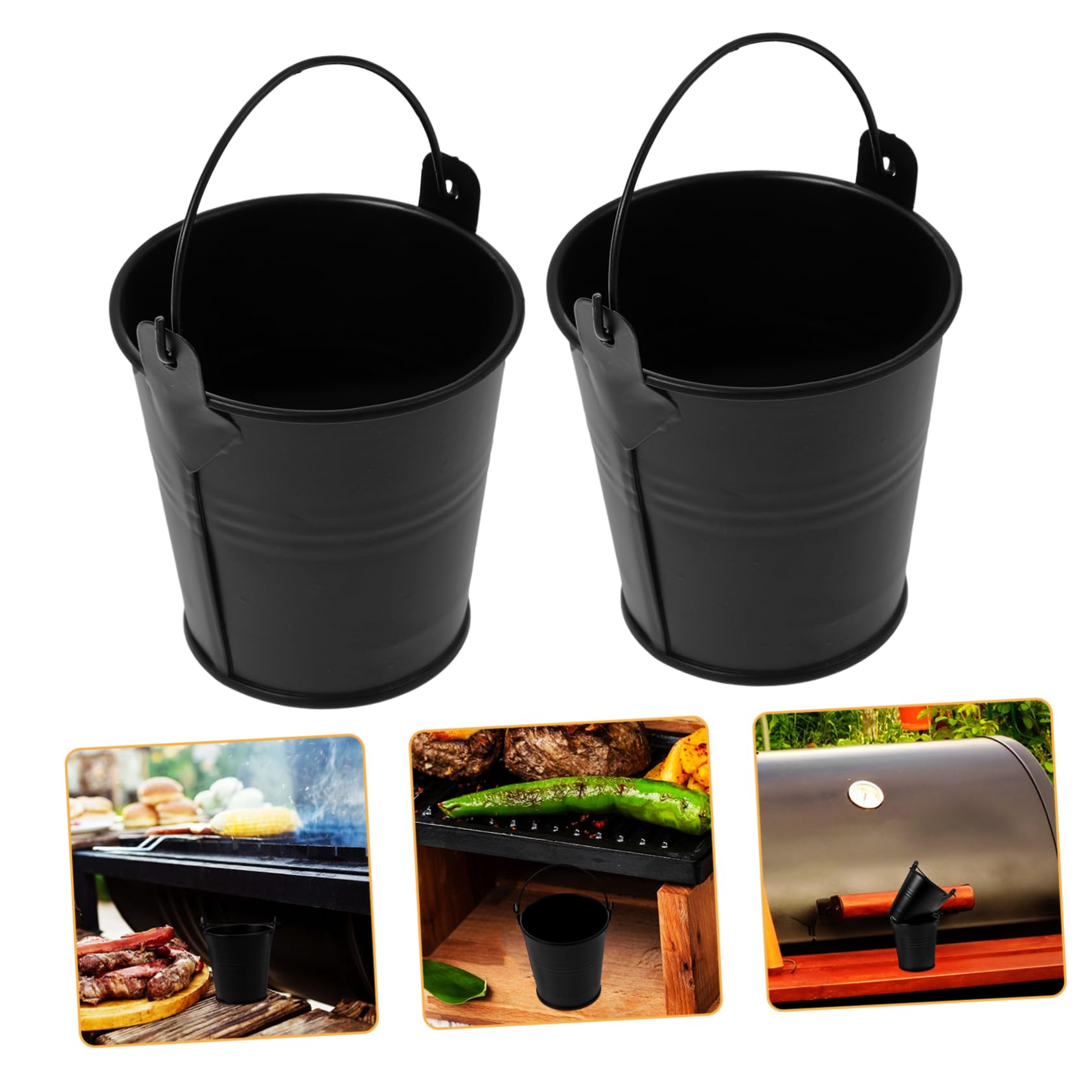 BESPORTBLE 2sets BBQ Accessory Compact Grill Drip Bucket Metal Grease Container for Outdoor Use 2pcs*2