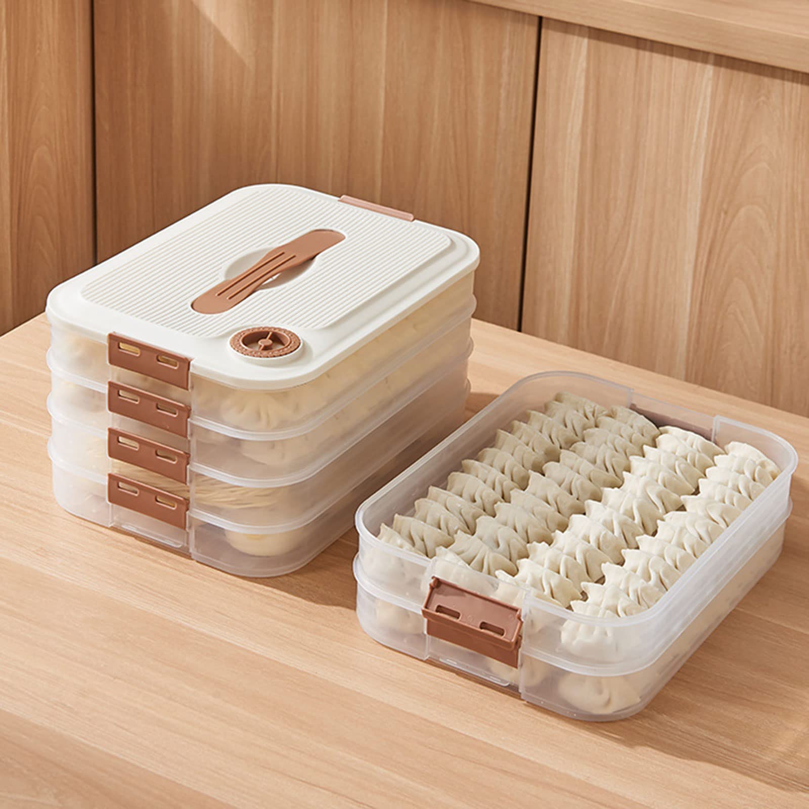 goodluxx Contenitore multistrato per ravioli con coperchio, contenitore organizzativo per cucina, cibo, verdure, ravioli croccanti, 4#