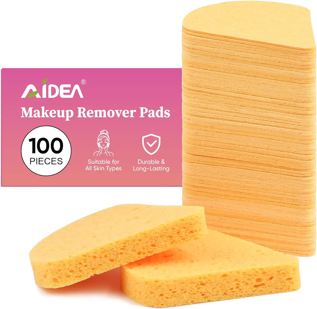 AIDEA 100-Count Compressed Facial Sponges, 100% Natural Cellulose Professional Cosmetic Spa Sponges for Facial Cleansing, Skin Massage, Exfoliating, Makeup and Mask Removal