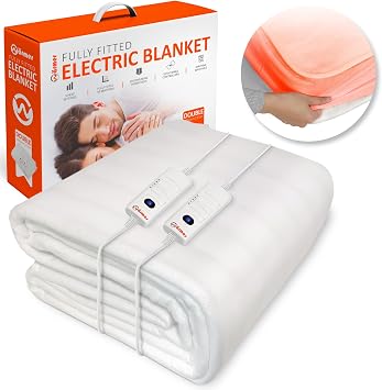 W rmer Electric Blanket Double Size - Dual Control, Fully Fitted Mattress Cover with Elasticated Skirt, 3 Heat Settings, 2 X Detachable Controllers - 193 X 137cm Double