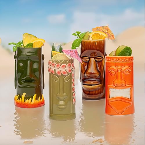 Miniatura 6 de LEMONSODA Vasos Tiki hawaianos de cerámica (juego de 8 tazas)