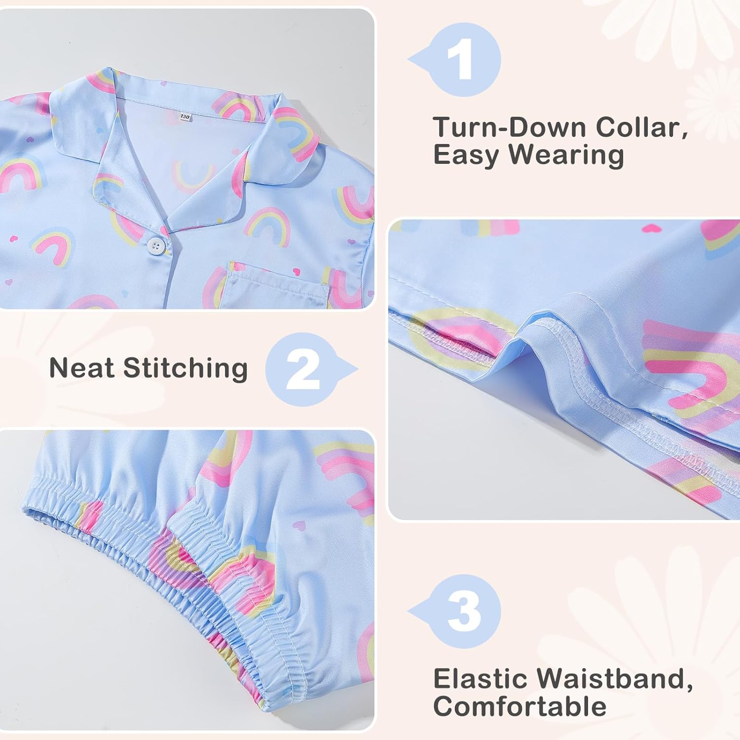 MHJY Toddler Girls Pajamas Set Satin Silk Pajamas for Girls Button Down Short Sleeve Girls Sleepwear - Image 6