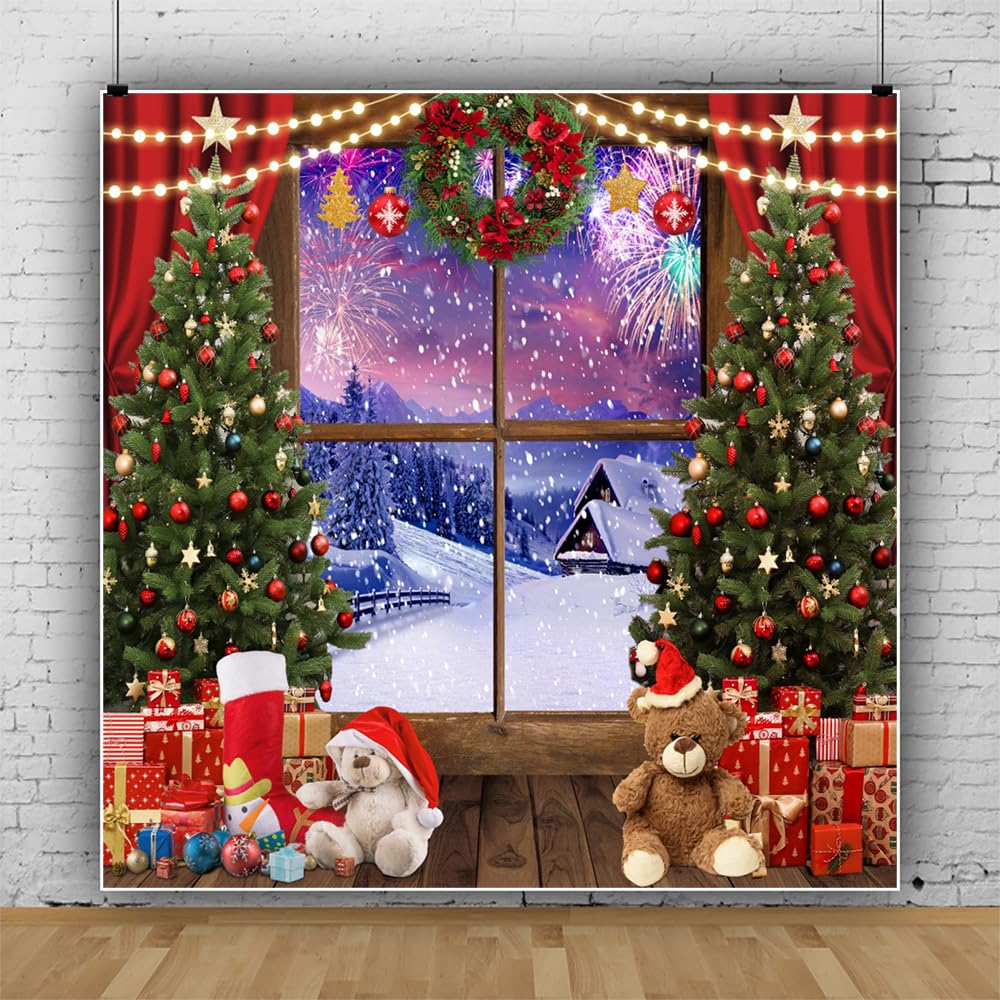 Toile De Fond Noël 2,15x1,5 M - Motif Cheminée, Couronne, Briques Blanches - Pour Photos Et Décoration