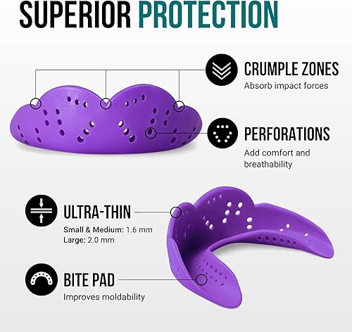 Miniatura 3 de SISU Aero Protector Bucal Mediano, Purple Punch - 1.6mm Delgado - Ajuste Moldeado Personalizado - Diseño Esbelto - Remoldeable Hasta 20 Veces