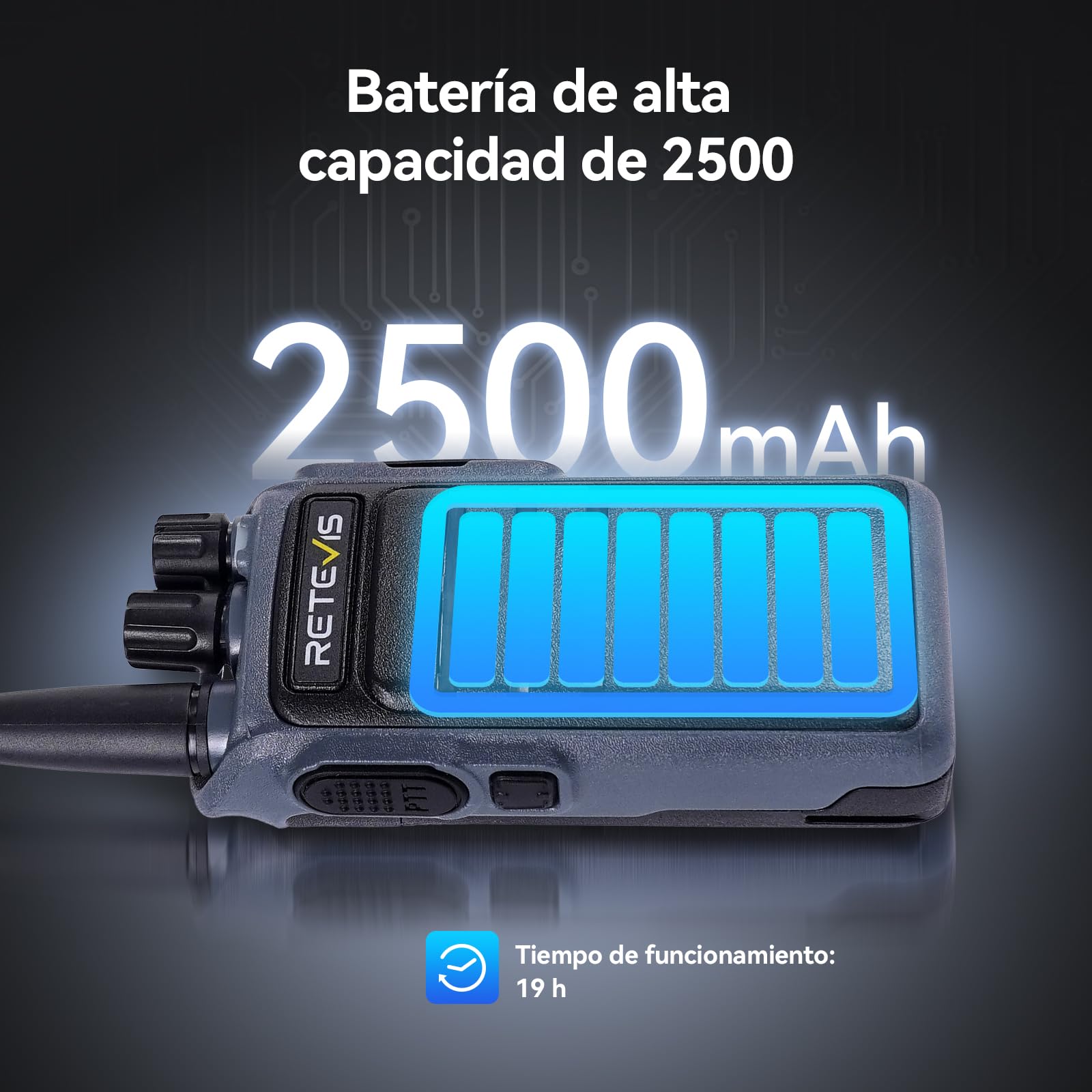 Retevis C64 Walkie Talkies con Control de Voz, Radio Bidireccional de Largo Alcance, 2500 mAh, VOX, Radio de Alta Potencia con Micrófono de Altavoz para Seguridad, Emergencia (Negro, 2 Piezas)
