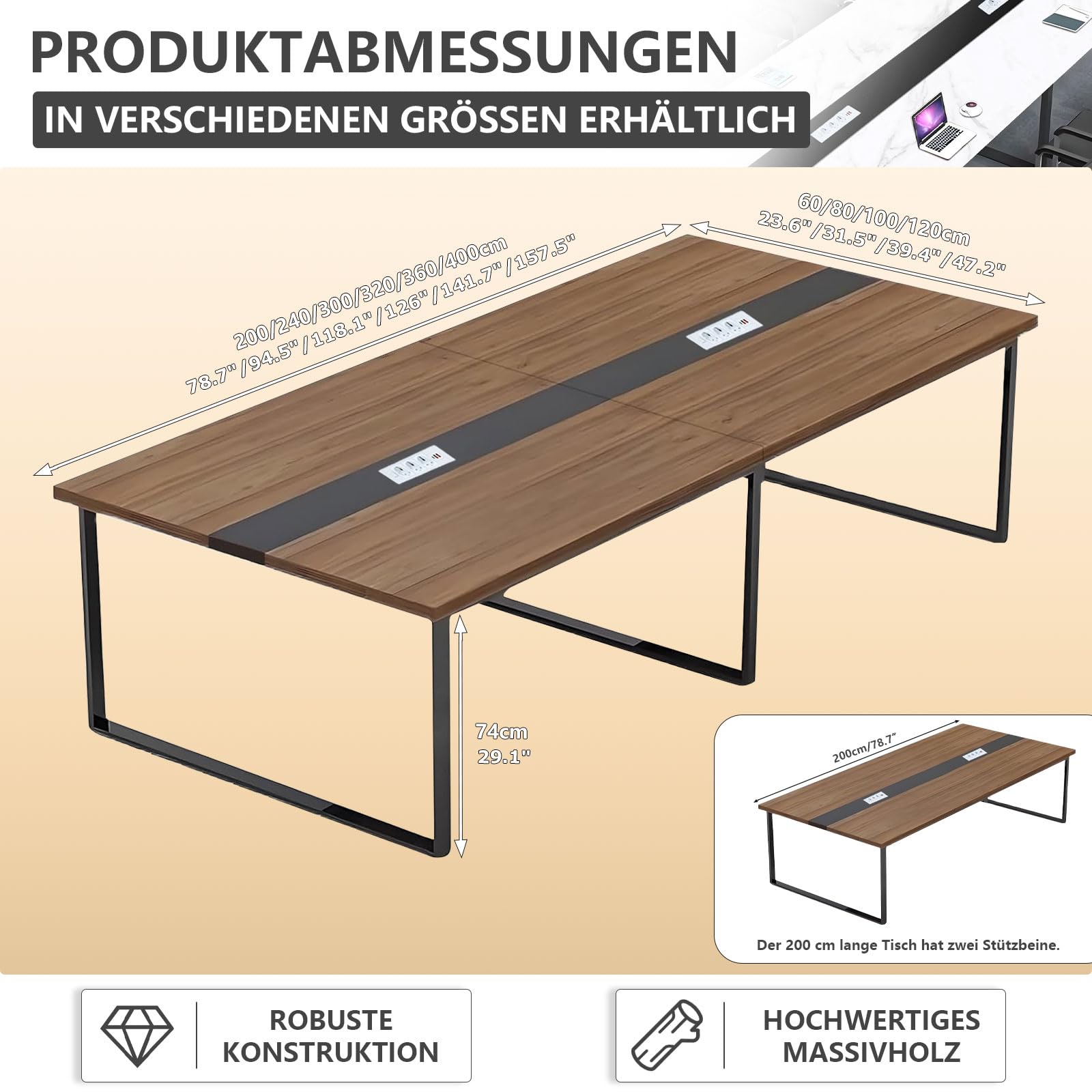 Konferenztisch mit Kabelmanagement und Kabeldurchführung, Großer Besprechungstisch Modern für Büro und Konferenzraum, Stabiler Meetingtisch Büro für Mehrere Personen, Professioneller Konferenztisch