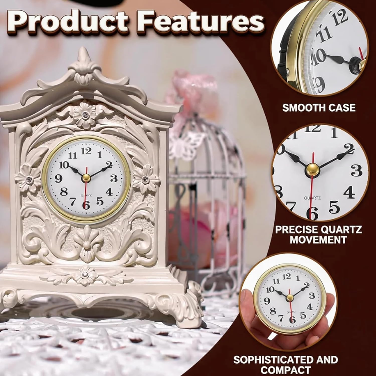 2 PCS Mini Clock Face Insert Replacement, Fit 2-1/2 65mm Diameter, Round Inner Miniature Crystal Clock Roman Numeral Quartz Movement Metal Gold Tone Bezel Supplies for DIY Craft Repair (Silver)