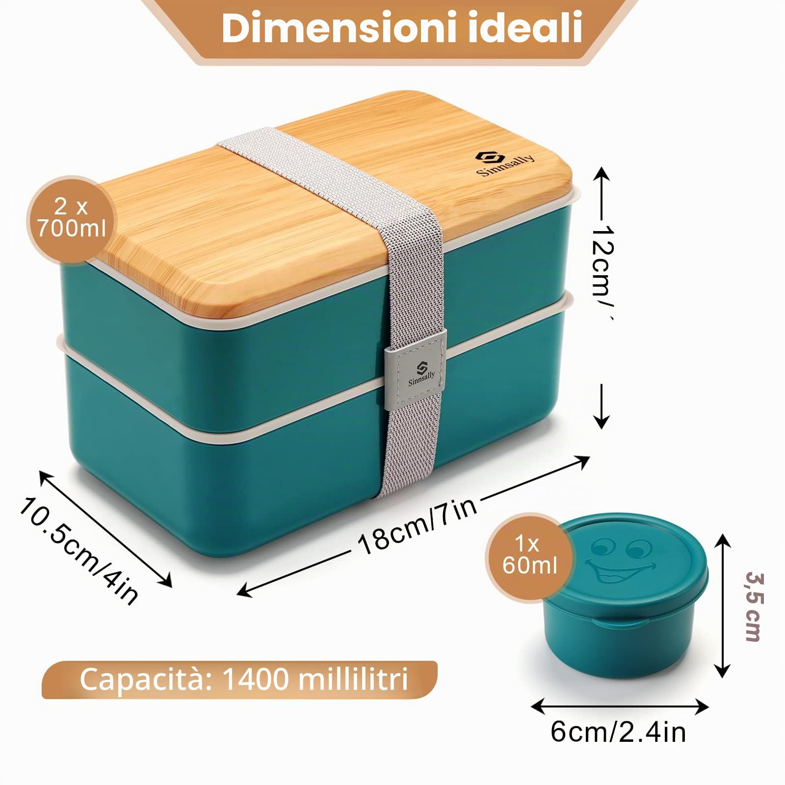 Sinnsally Porta Pranzo,1400ml Bento Lunch Box Prova di Perdite per Adulti,Contenitore per Pranzo a Prova di Perdite con Scomparti Posate senza BPA,Sicuri per Microonde e Lavastoviglie (Verde Nordico)