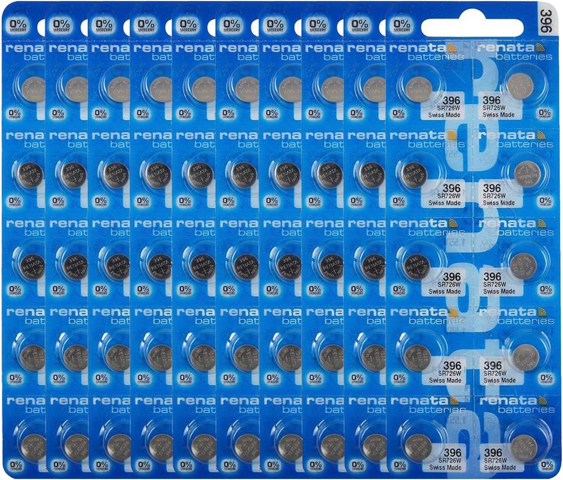 Renata 396 SR726W Batteries - 1.55V Silver Oxide 396 Watch Battery (100 Count)