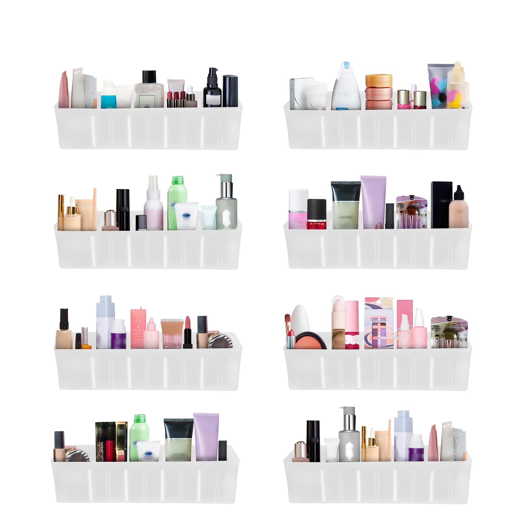 velavie multipurpose bpa free stackable drawer wardrobe and makeup organiser storage box for cosmetics, nail polish, lipstick, skin care products, brushes (white, set of 8)
